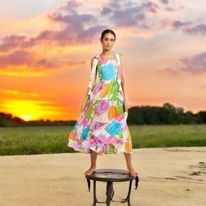 New $475  MILLE COTTON Floral MIDI  SUNDRESS SIZE Small in Sedwick